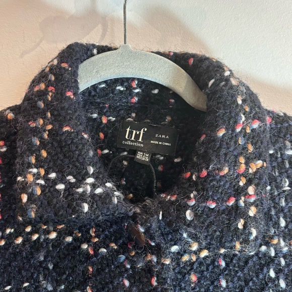 ZARA Sz S-M Trf Collection Black Plaid Wool Blend Metallic Snap Front Jacket - Picture 3 of 13